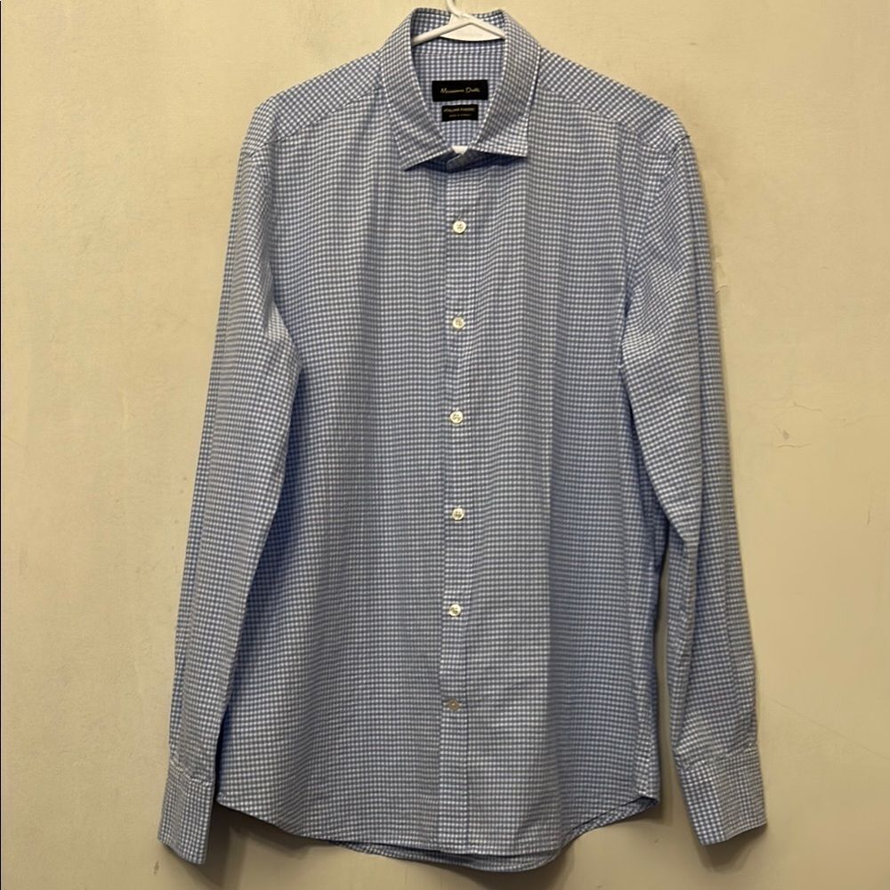 Massimo Dutti Blue white Checkered Men's Long sleeve Shirt Size L EUC